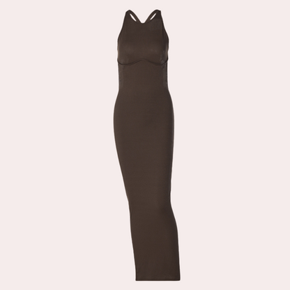 Women's Maxi Dress - Sleeveless Rib Knit - Tailored with High Neck - Elegant & Comfortable