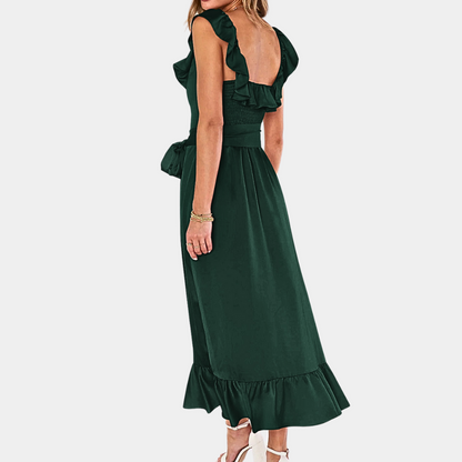 Women's Midi Dress - Sleeveless - Ruffle Details - Elegant and Comfortable Fit