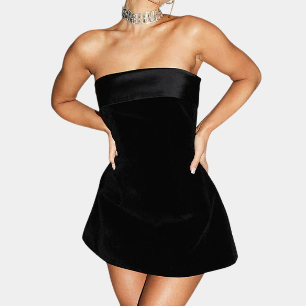 Women's Mini Dress - Strapless Velvet - Slim Fit - Elegant Party Dress