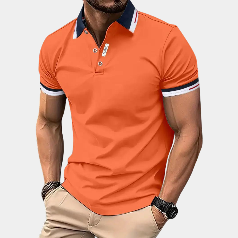 Men's Polo Shirt - Slim Fit - Short Sleeve - Breathable Cotton - Contrast Collar