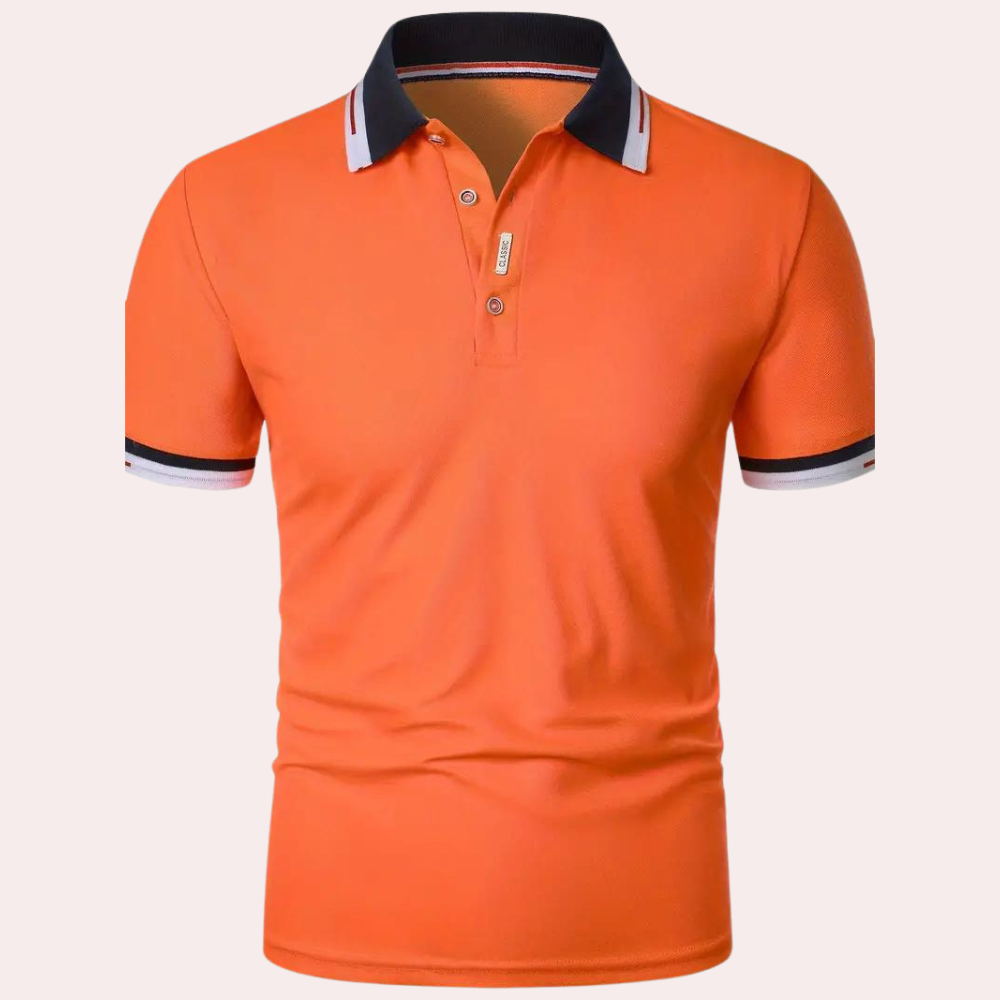Men's Polo Shirt - Slim Fit - Short Sleeve - Breathable Cotton - Contrast Collar