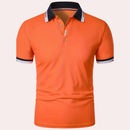 Men's Polo Shirt - Slim Fit - Short Sleeve - Breathable Cotton - Contrast Collar