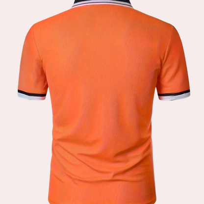 Men's Polo Shirt - Slim Fit - Short Sleeve - Breathable Cotton - Contrast Collar