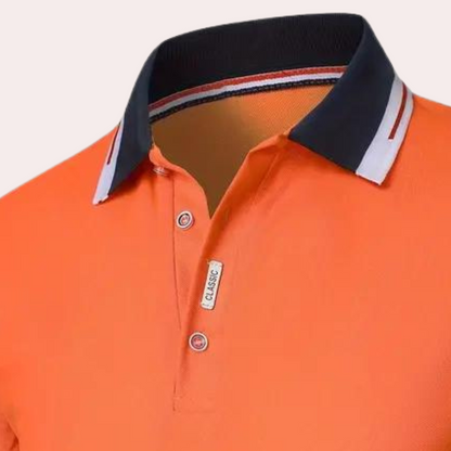 Men's Polo Shirt - Slim Fit - Short Sleeve - Breathable Cotton - Contrast Collar