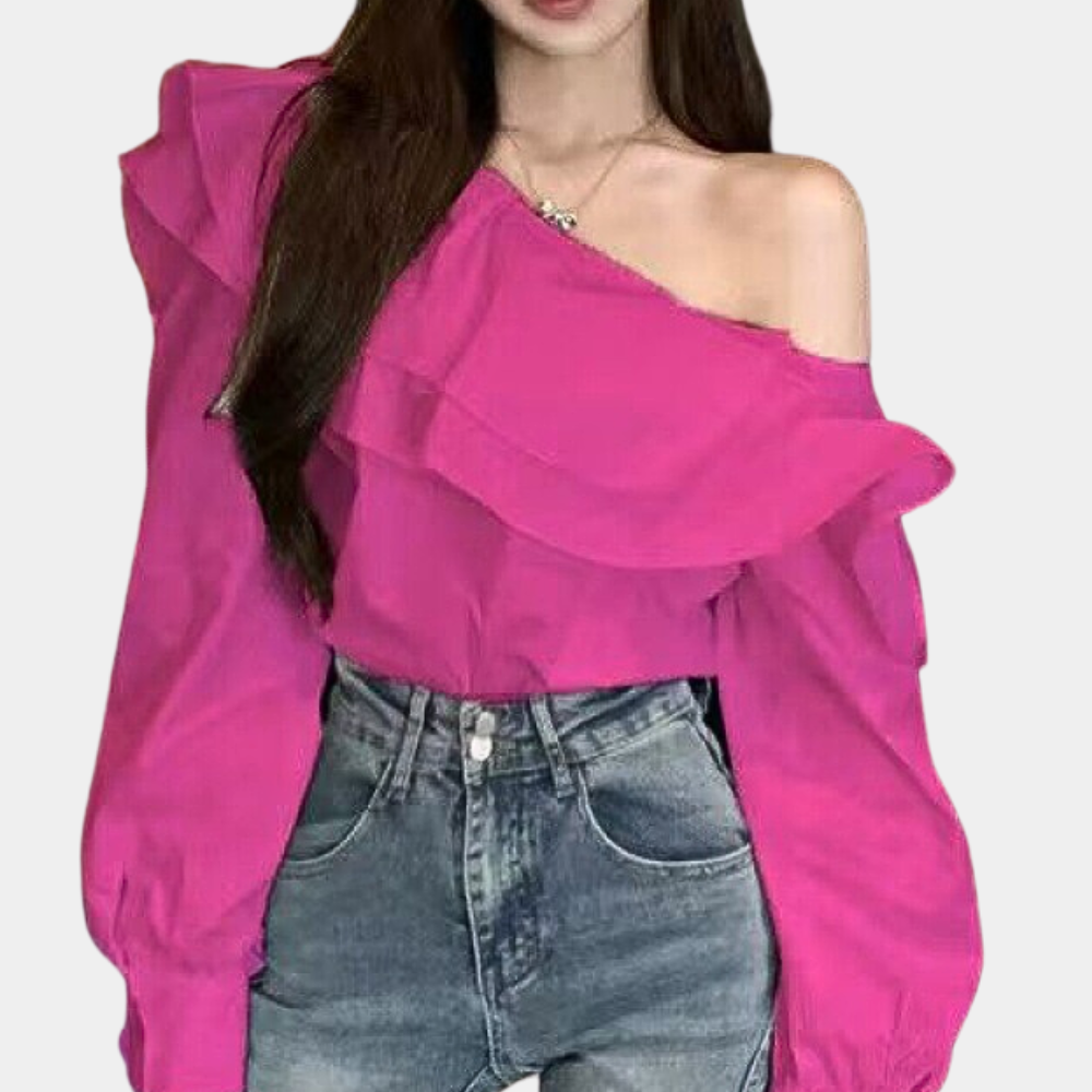 Women's Blouse - Off-Shoulder Design - Ruffle Details - Long Sleeves - Trendy Look