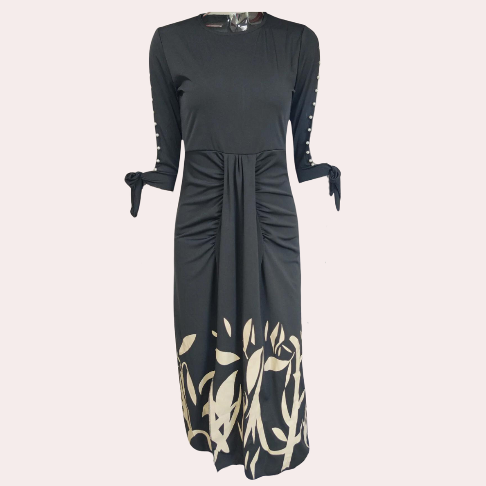 Women's Midi Dress - Tailored with Button Details - Slit and Tie Belt - Elegant Design