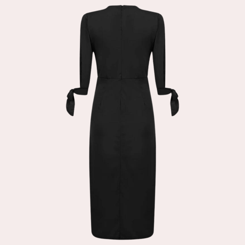 Women's Midi Dress - Tailored with Button Details - Slit and Tie Belt - Elegant Design