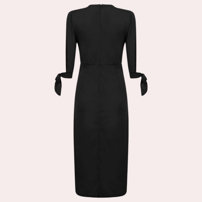Women's Midi Dress - Tailored with Button Details - Slit and Tie Belt - Elegant Design