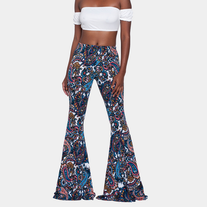 Women's Pants – Flared Fit – High Waist – Bohemian Pattern – Trendy Casual Look