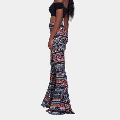 Women's Pants – Flared Fit – High Waist – Bohemian Pattern – Trendy Casual Look