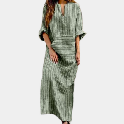 Women's Caftan Dress - Maxi Length - Loose Fit - V-Neck - Light and Airy