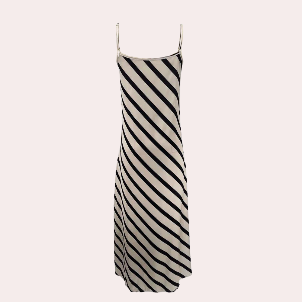 Women's Slip Dress - Long Elegant Fit - Silk/Satin - Spaghetti Straps - Striped
