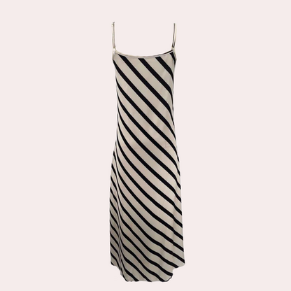 Women's Slip Dress - Long Elegant Fit - Silk/Satin - Spaghetti Straps - Striped