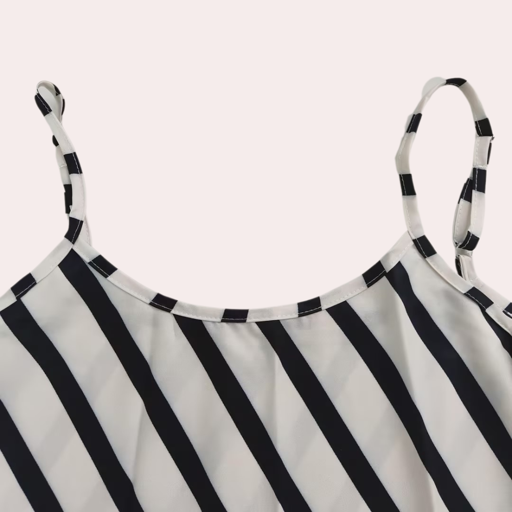 Women's Slip Dress - Long Elegant Fit - Silk/Satin - Spaghetti Straps - Striped
