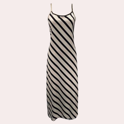 Women's Slip Dress - Long Elegant Fit - Silk/Satin - Spaghetti Straps - Striped