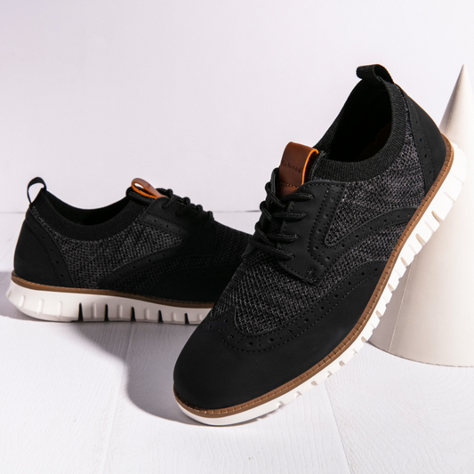 Men's Shoes - Breathable Knit & Leather - Brogue Design - Flexible Non-Slip Sole