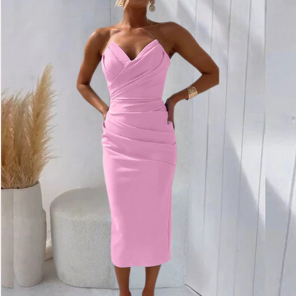 Strapless Midi Dress - Fitted - Sweetheart Neckline - Elegant Party Dress