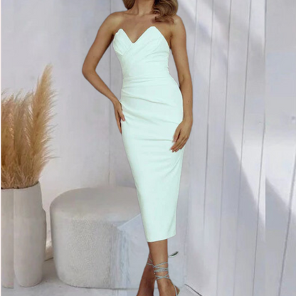 Strapless Midi Dress - Fitted - Sweetheart Neckline - Elegant Party Dress