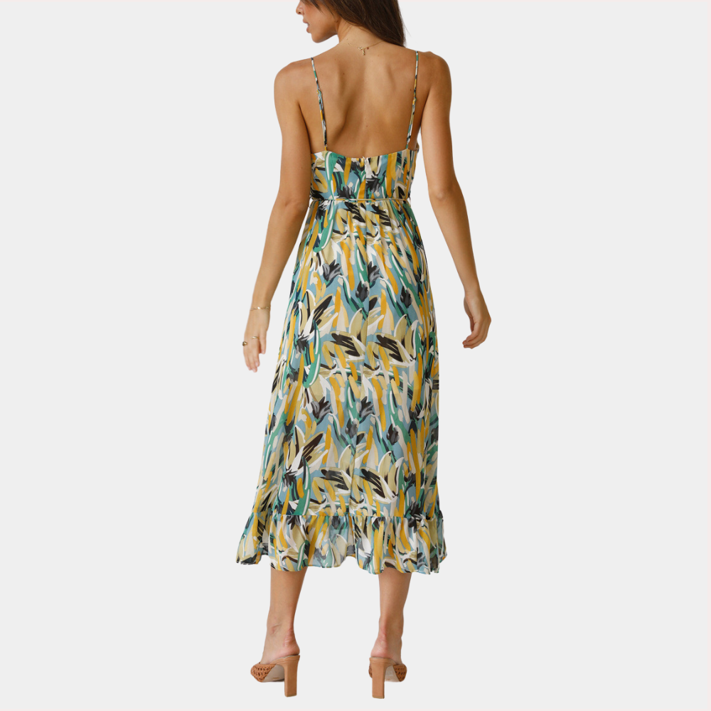 Women's Midi Dress - Abstract Print - Spaghetti Straps - Flowy Fit - Elegant Look