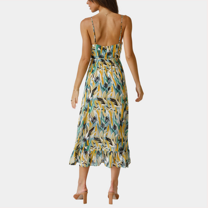 Women's Midi Dress - Abstract Print - Spaghetti Straps - Flowy Fit - Elegant Look