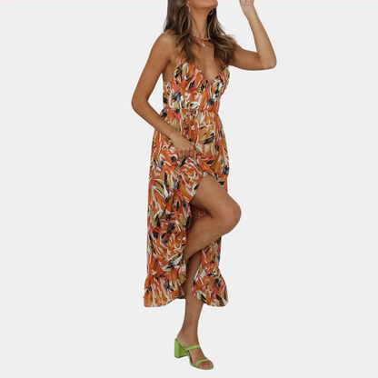 Women's Midi Dress - Abstract Print - Spaghetti Straps - Flowy Fit - Elegant Look