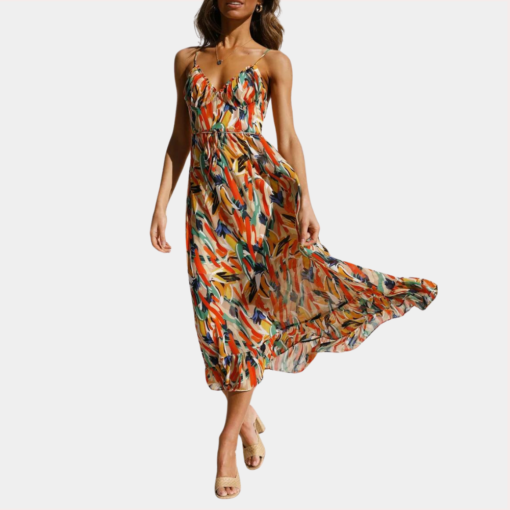 Women's Midi Dress - Abstract Print - Spaghetti Straps - Flowy Fit - Elegant Look