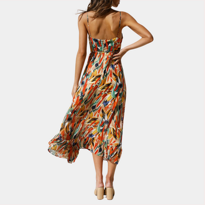 Women's Midi Dress - Abstract Print - Spaghetti Straps - Flowy Fit - Elegant Look