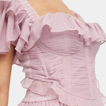 Women's Off-Shoulder Midi Dress - Ruffled Design - Elegant and Lightweight - Party Dress
