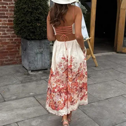 Woman Dress - Sleeveless Midi - Floral Print - Light and Breathable