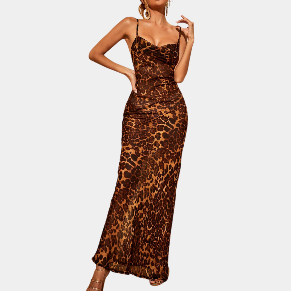 Women's Maxi Dress - Cowl Neck - Spaghetti Straps - Elegant Evening Dress