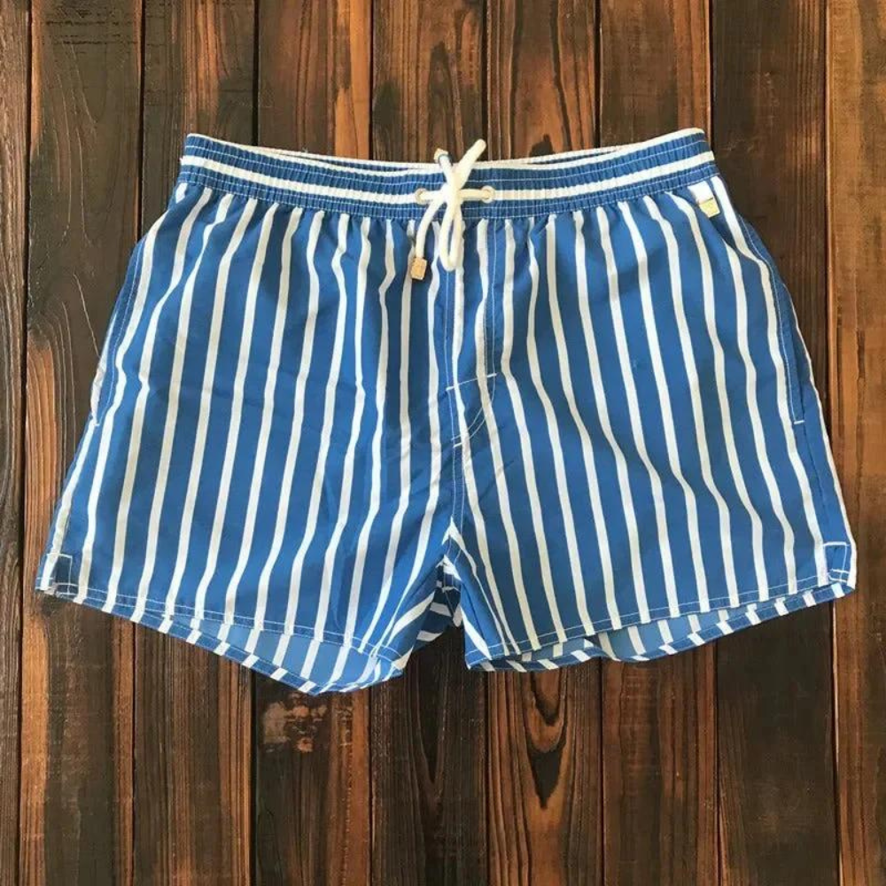 Men's Swim Shorts – Relaxed Fit – Quick-Drying – Striped Design – Elastic Waist with Drawstring