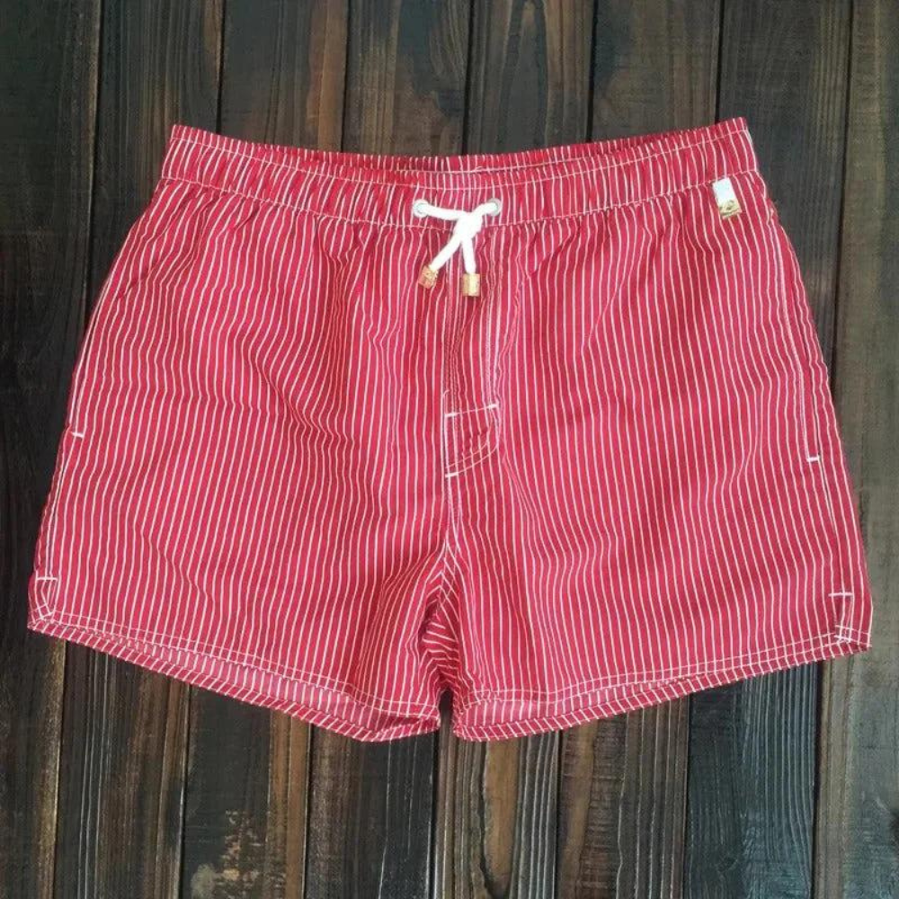 Men's Swim Shorts – Relaxed Fit – Quick-Drying – Striped Design – Elastic Waist with Drawstring