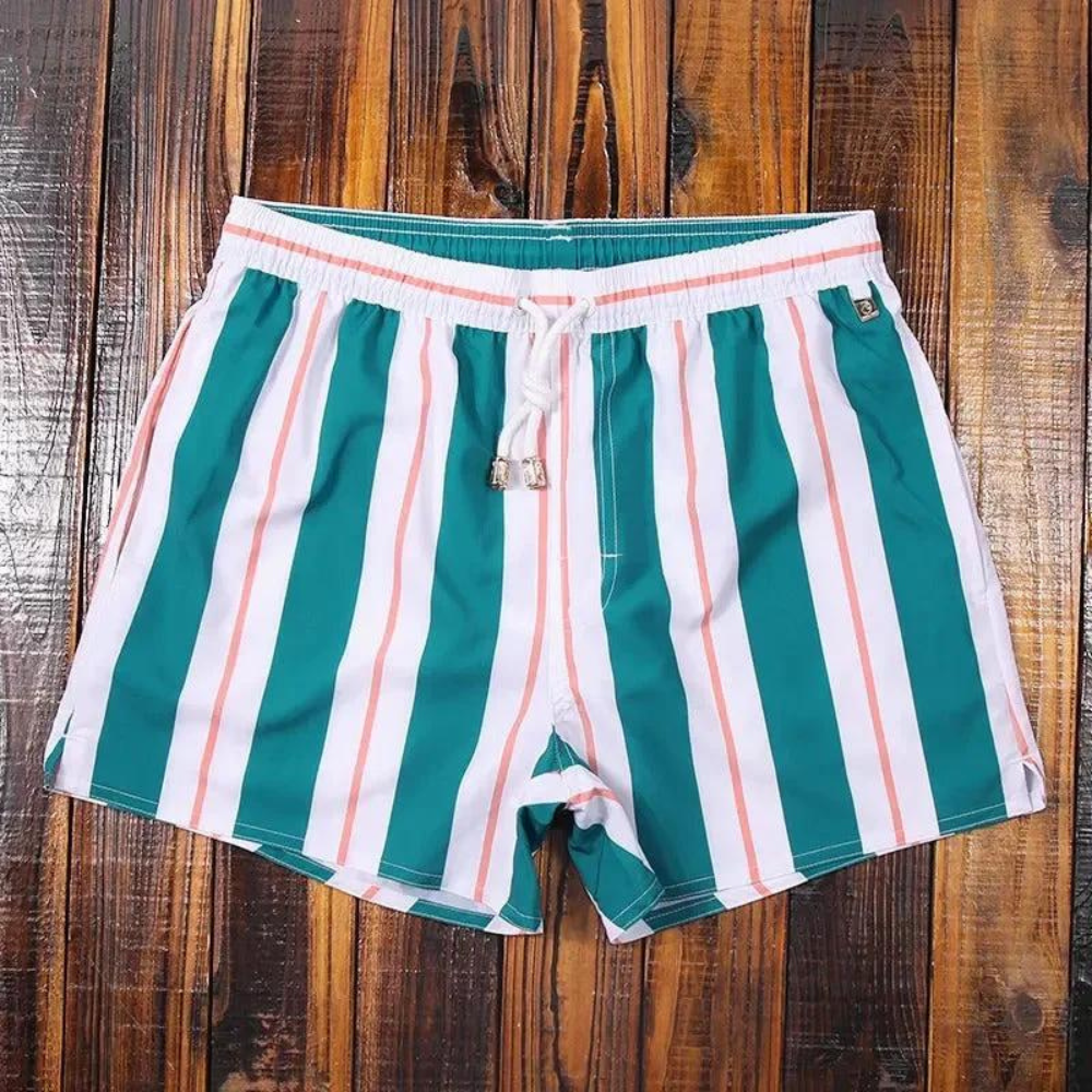 Men's Swim Shorts – Relaxed Fit – Quick-Drying – Striped Design – Elastic Waist with Drawstring