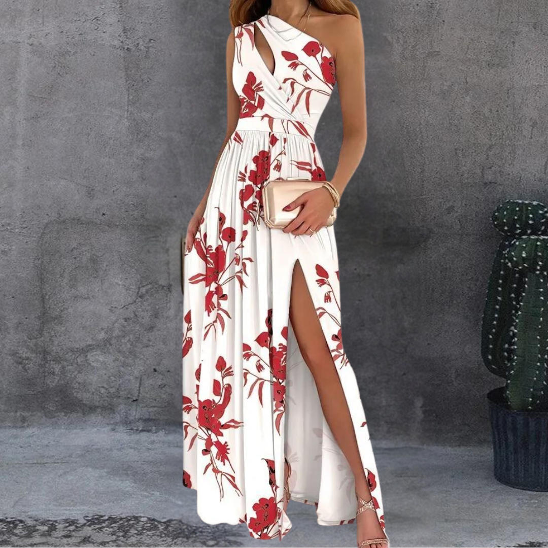 Women's Maxi Dress - Asymmetric One-Shoulder - Elegant Flowy Design - High Slit