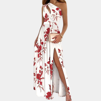 Women's Maxi Dress - Asymmetric One-Shoulder - Elegant Flowy Design - High Slit