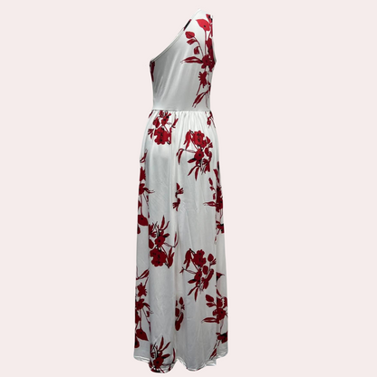Women's Maxi Dress - Asymmetric One-Shoulder - Elegant Flowy Design - High Slit