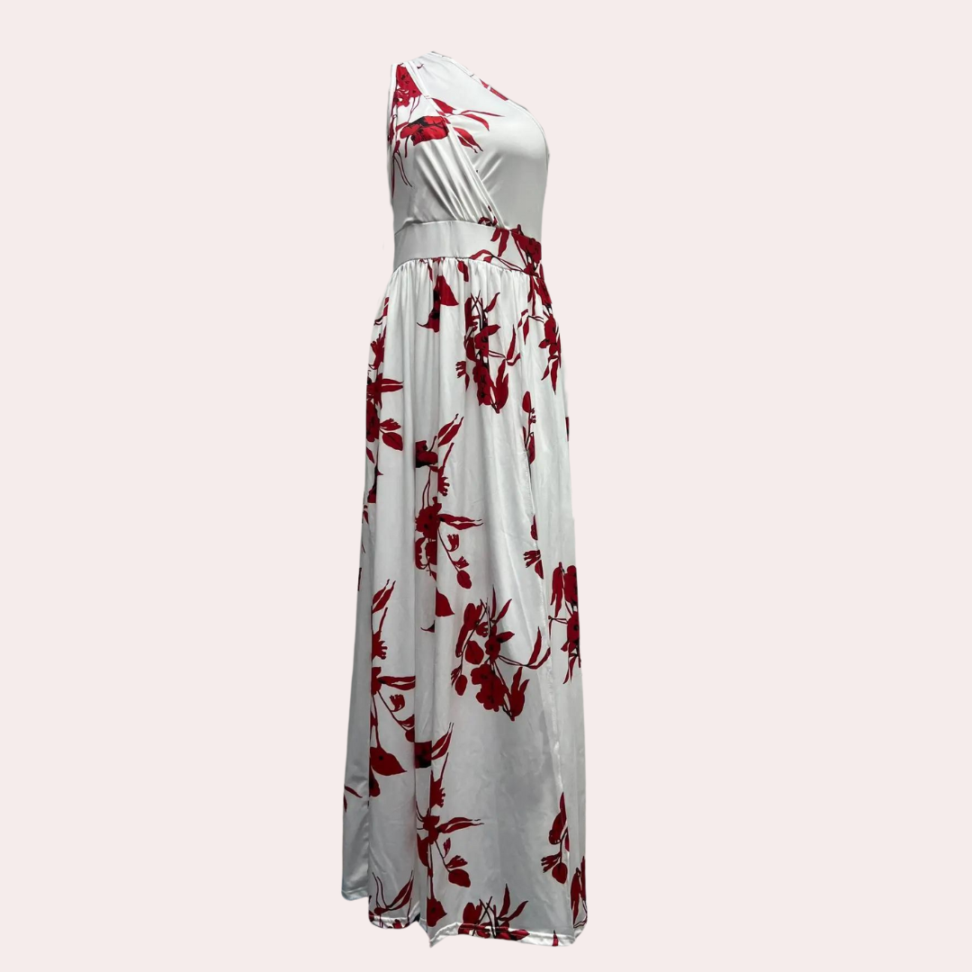 Women's Maxi Dress - Asymmetric One-Shoulder - Elegant Flowy Design - High Slit