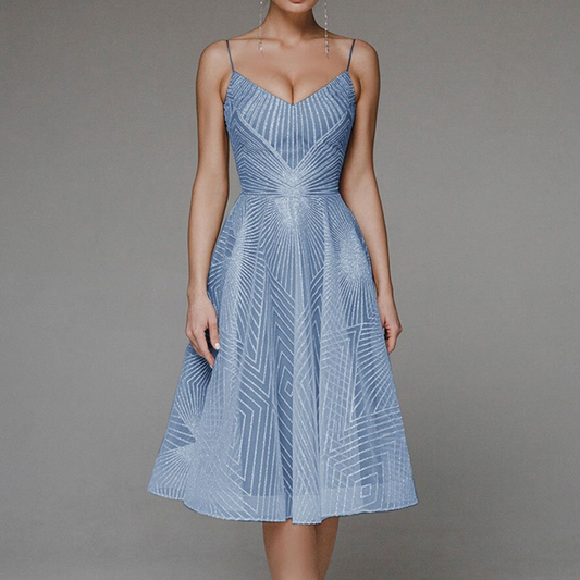 Women's Cocktail Dress - A-line Cut - Sweetheart Neckline - Spaghetti Straps - Mid-length