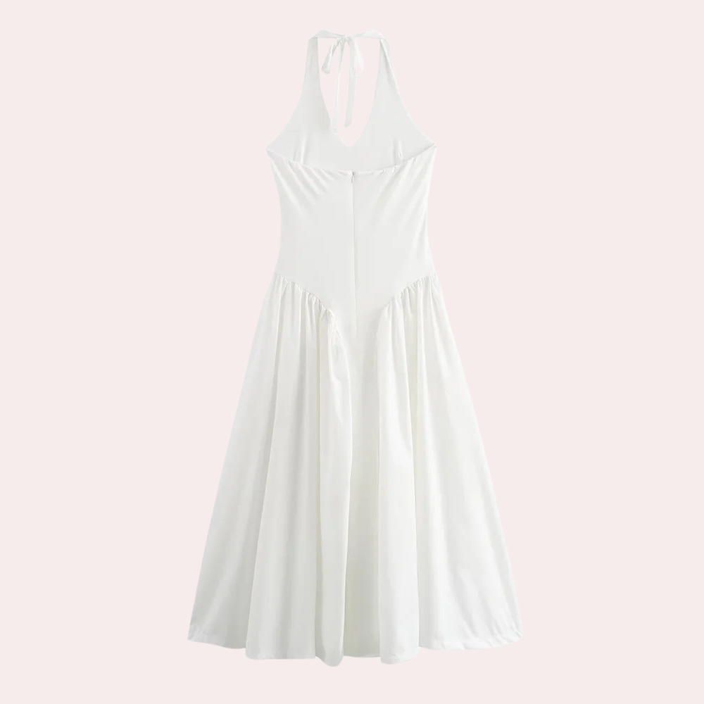 Women's Midi Dress - Halterneck - Sleeveless - Elegant A-line Cut - Flattering Fit