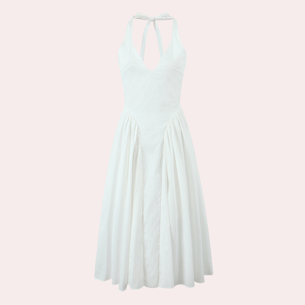 Women's Midi Dress - Halterneck - Sleeveless - Elegant A-line Cut - Flattering Fit