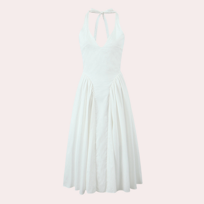 Women's Midi Dress - Halterneck - Sleeveless - Elegant A-line Cut - Flattering Fit