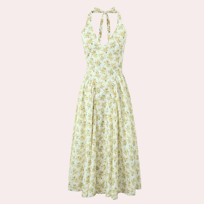 Women's Midi Dress - Halterneck - Sleeveless - Elegant A-line Cut - Flattering Fit