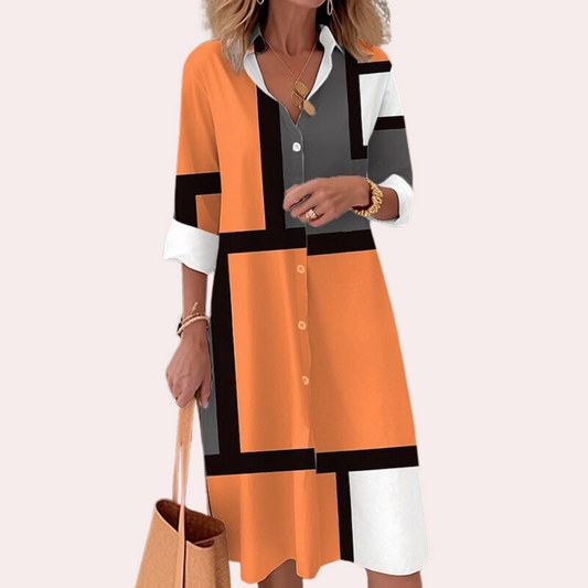 Women's Shirt Dress - Midi Length - Light and Breathable - Loose Fit - Three-Quarter Sleeves