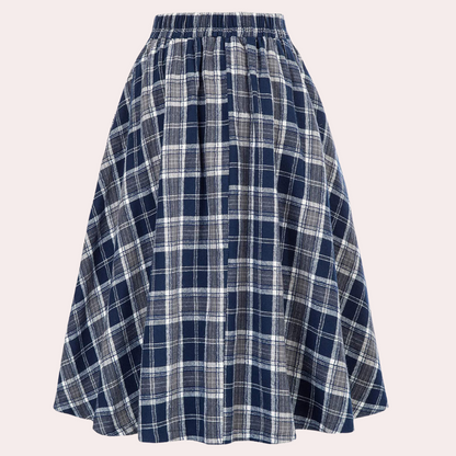 Women's Skirt – High Waist – A-Line Fit – Pleated with Button Details – Checkered Design