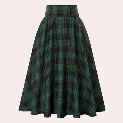 Women's Skirt – High Waist – A-Line Fit – Pleated with Button Details – Checkered Design