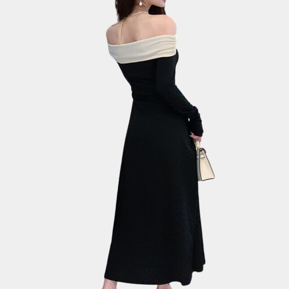 Women Maxi Dress - Off-Shoulder - Long Sleeves - Elegant Tailored Party Dress
