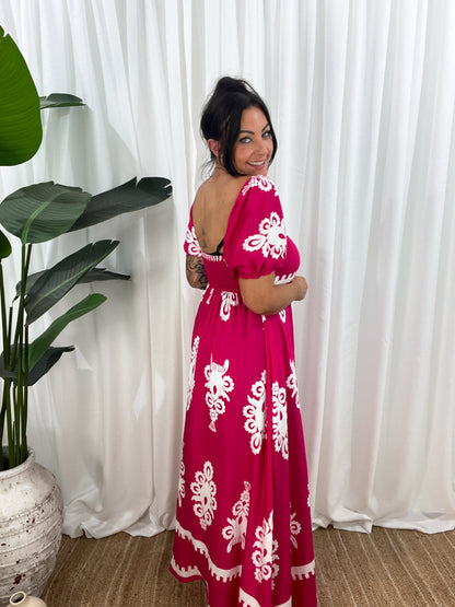 Women's Maxi Dress - Off-Shoulder - Puff Sleeves - Flowy and Elegant Design