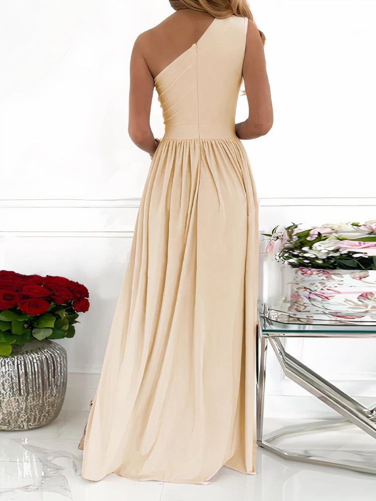 Women Evening Dress - Asymmetric One-Shoulder - A-Line with Slit - Elegant Party Dress