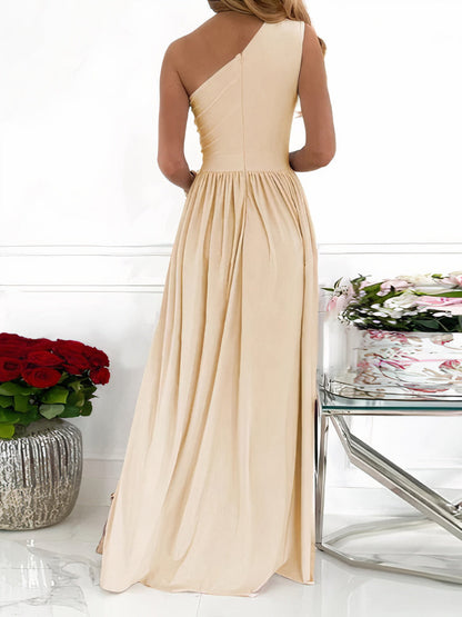 Women Evening Dress - Asymmetric One-Shoulder - A-Line with Slit - Elegant Party Dress