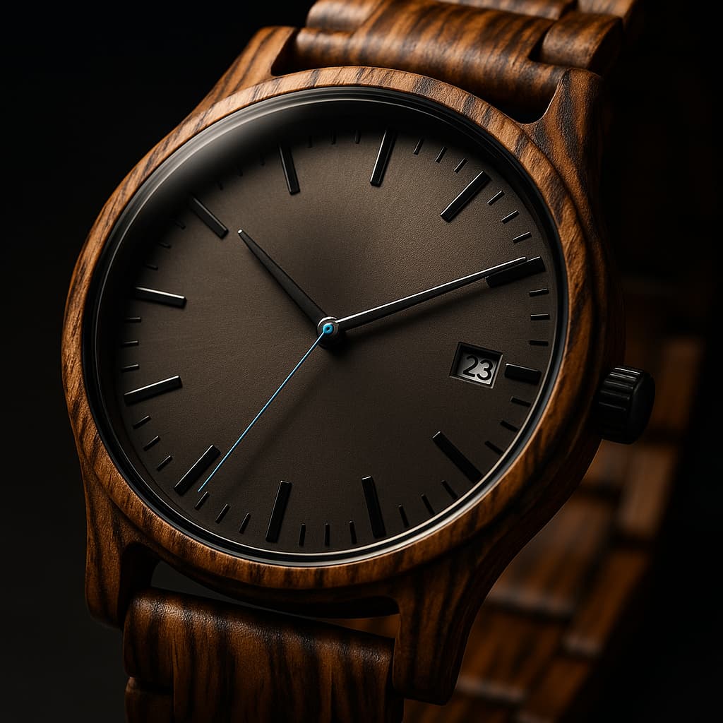 Sebastian Wooden Quartz Wristwatch | Minimalist Dial Date Window Wristwatch